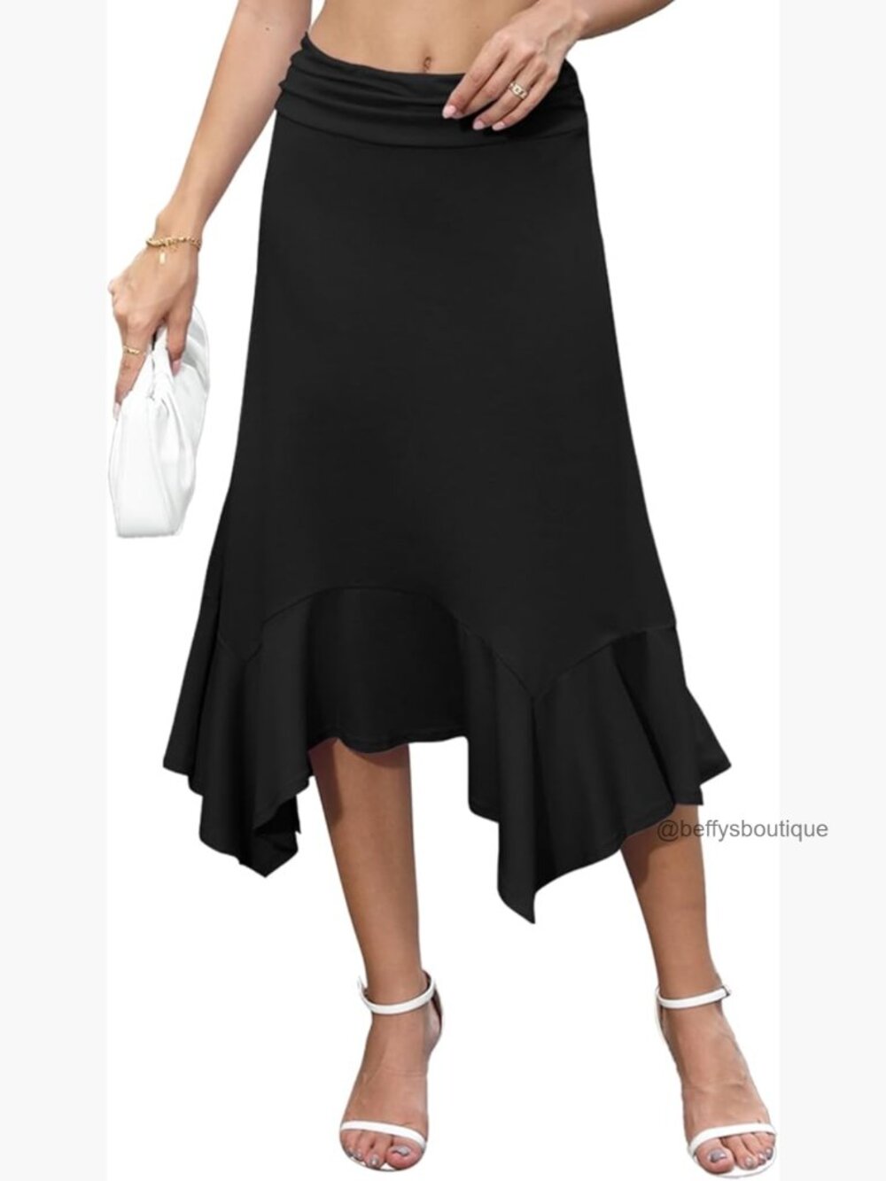 High Waisted Asymmetrical Handkerchief Hem Midi Skirt Flowy Knit Skirt